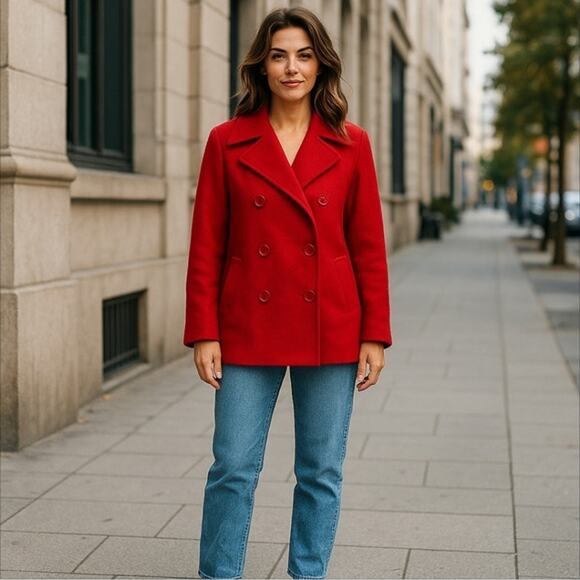 Kristen Blake Red Wool Pea Coat Jacket Size M - Picture 1 of 9